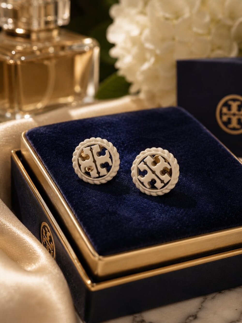 Tory Burch Rope Trim Logo Stud Earrings